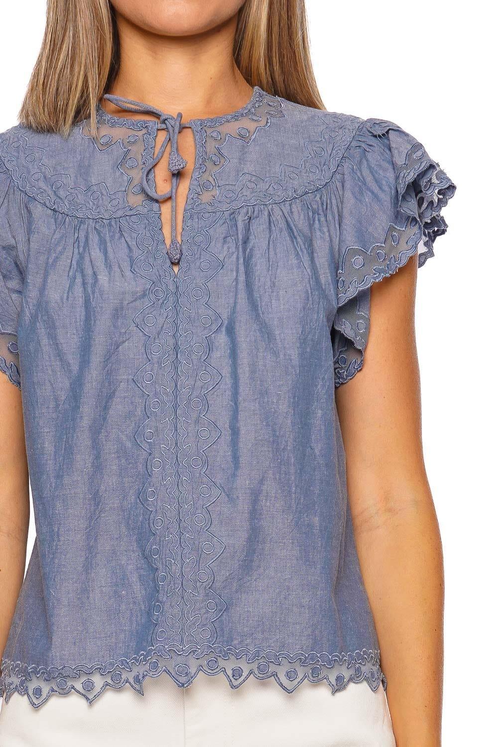 Effie Chambray Flutter Sleeve Top