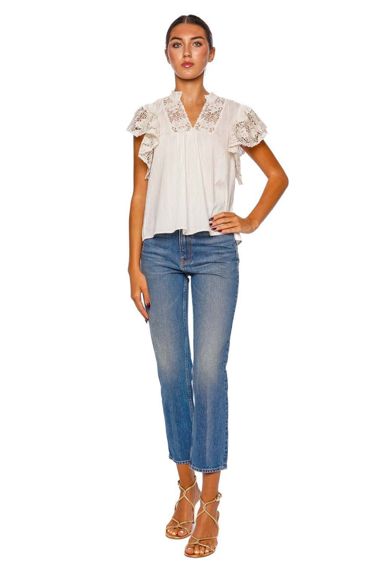 Jolie Lace Trim Flutter Sleeve Top