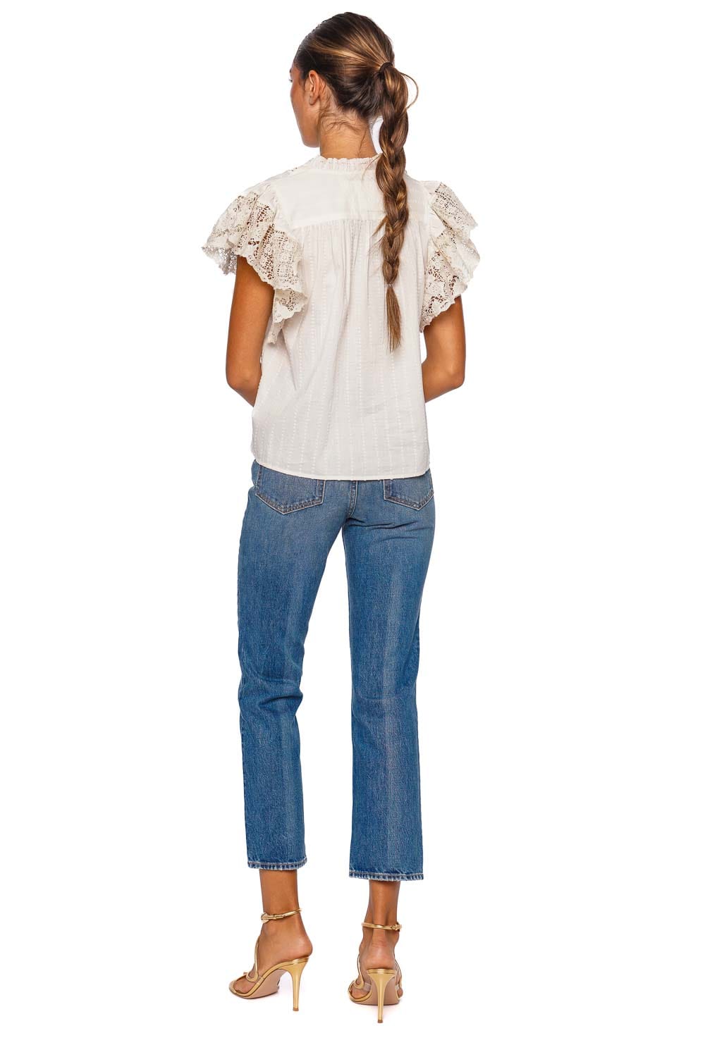 Jolie Lace Trim Flutter Sleeve Top