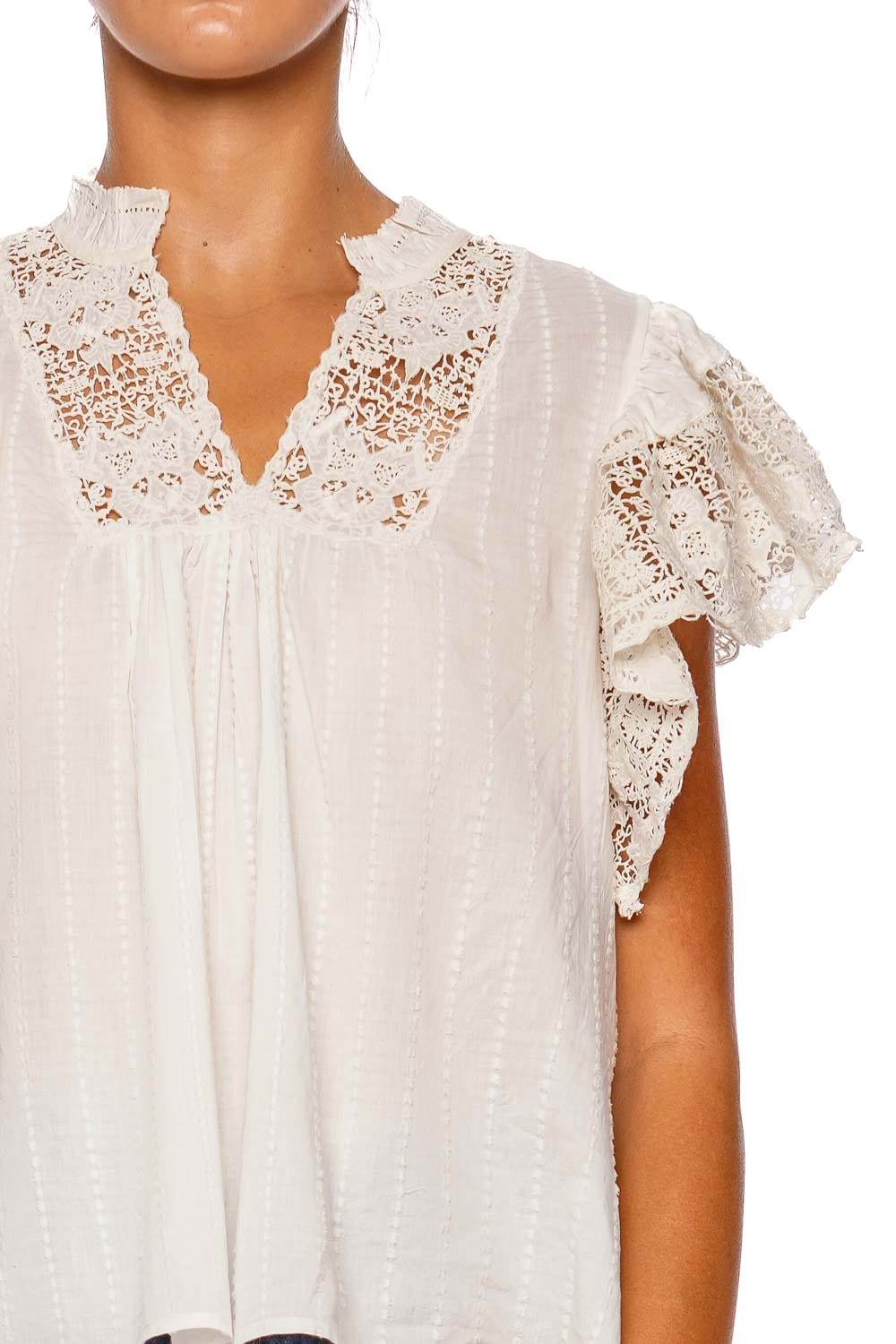 Jolie Lace Trim Flutter Sleeve Top