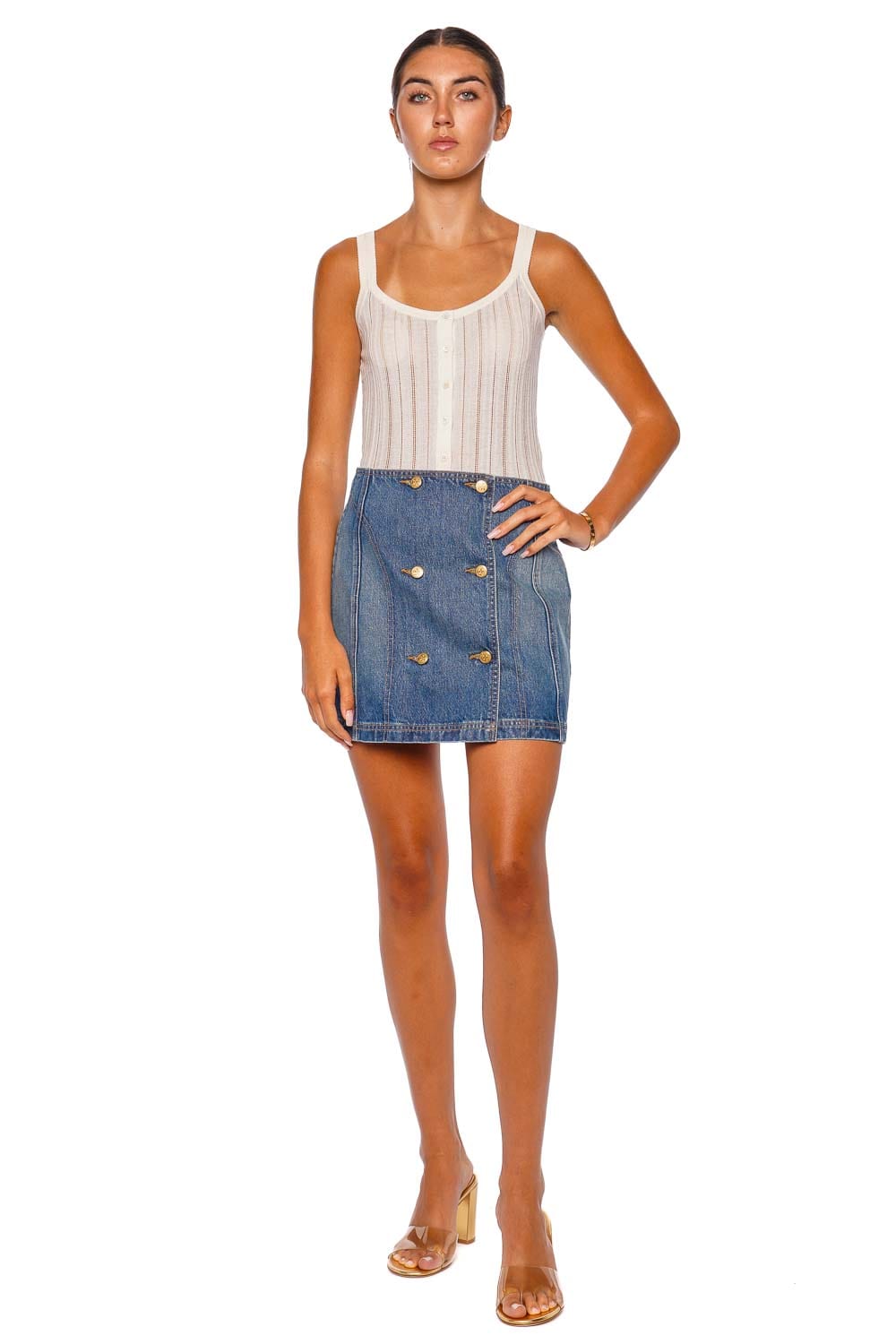 The Clara Buttoned Denim Mini Skirt