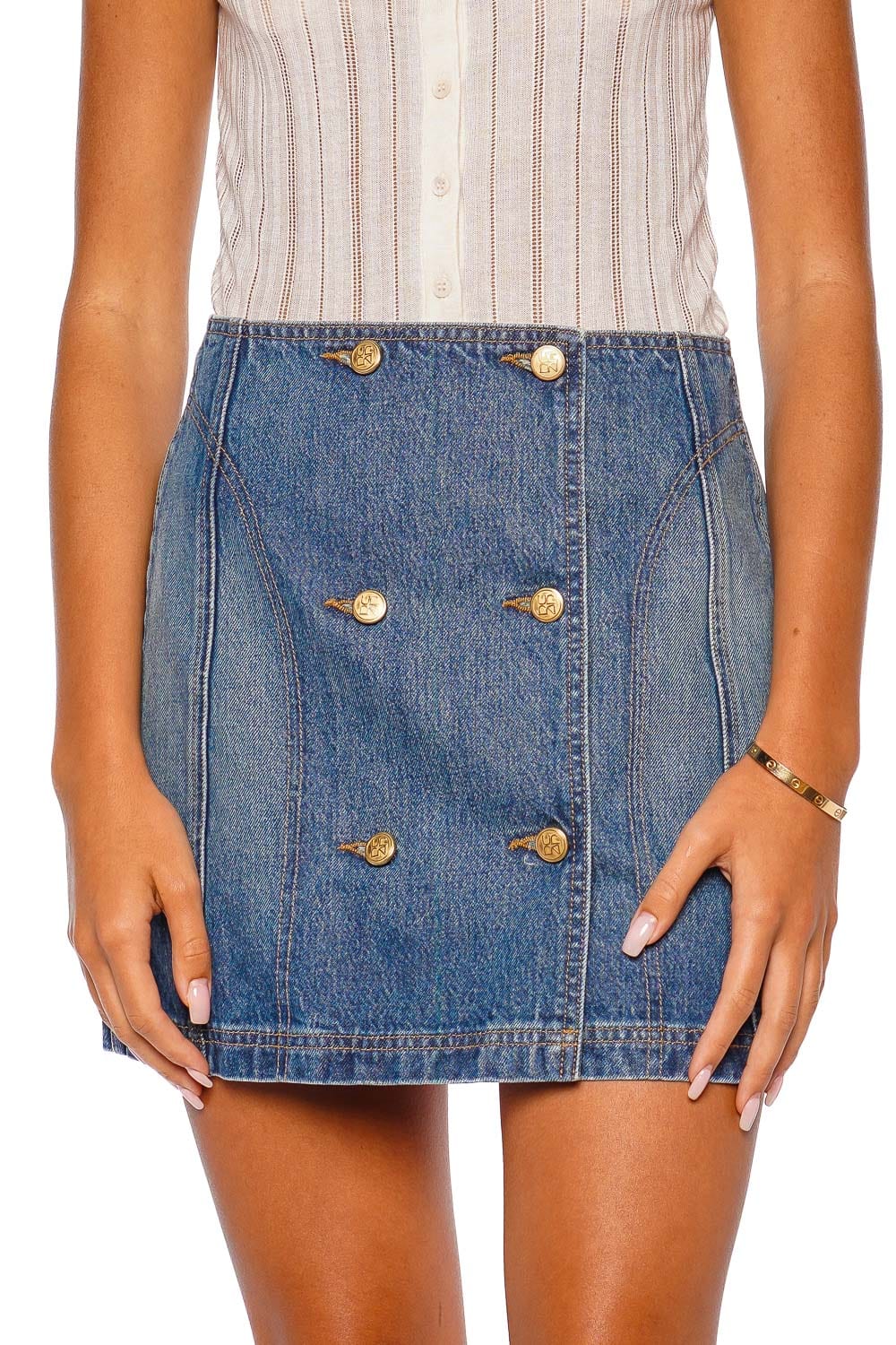The Clara Buttoned Denim Mini Skirt