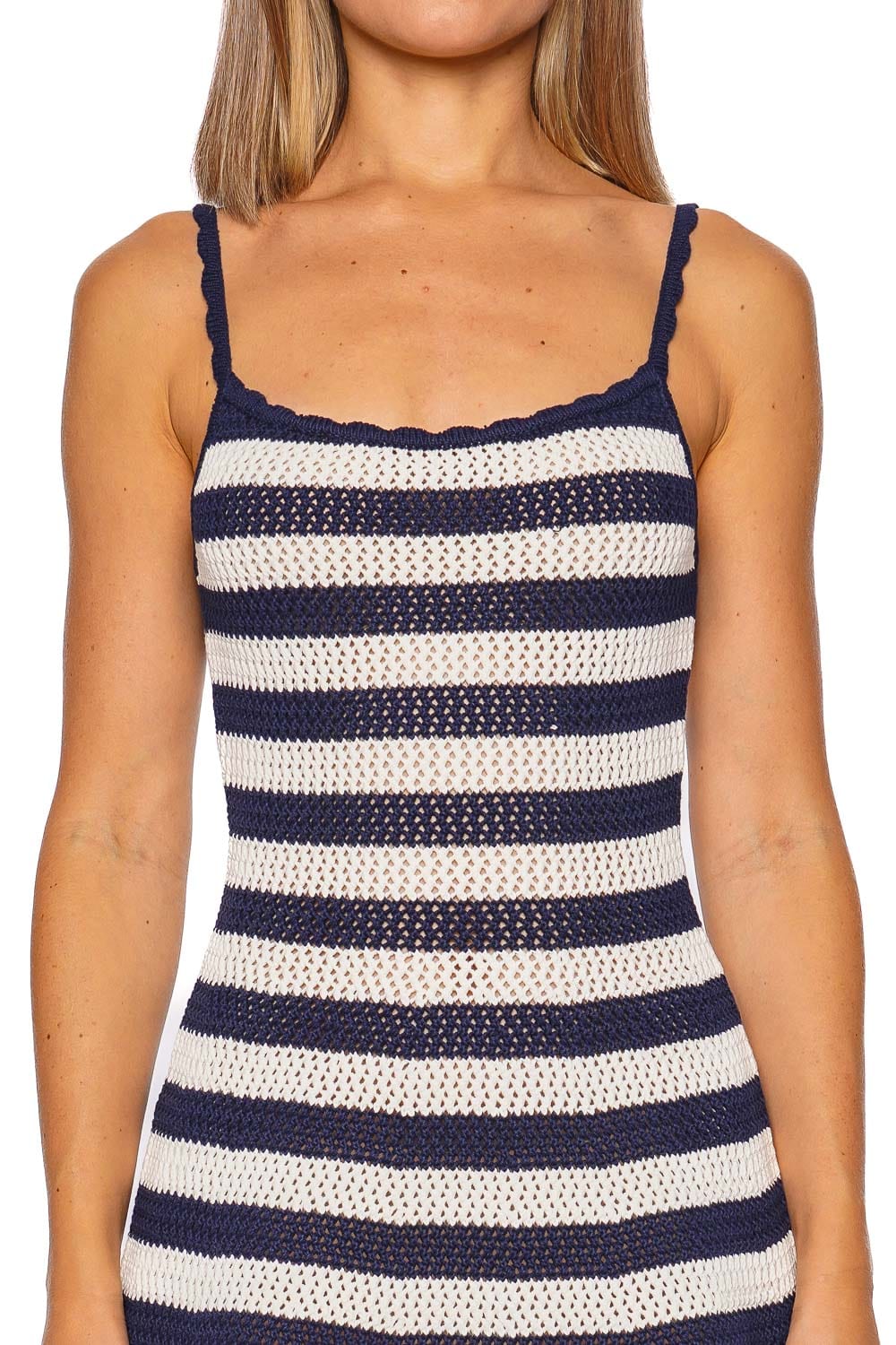 Sienna Navy Striped Crochet Mini Dress