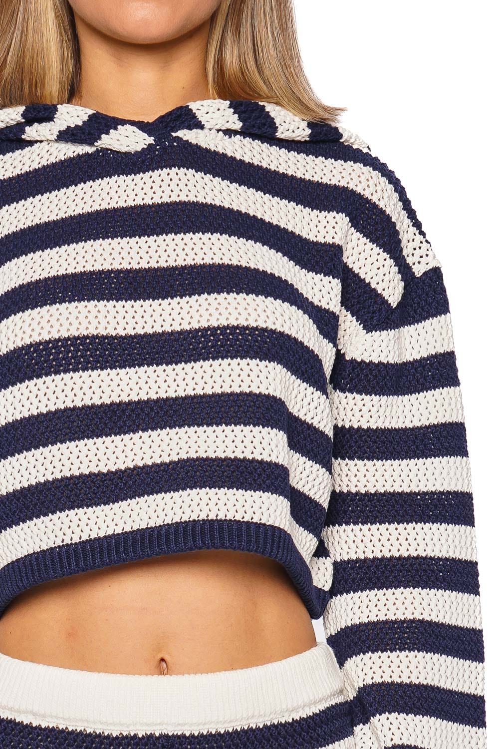 Flyn Navy Striped Knit Hoodie
