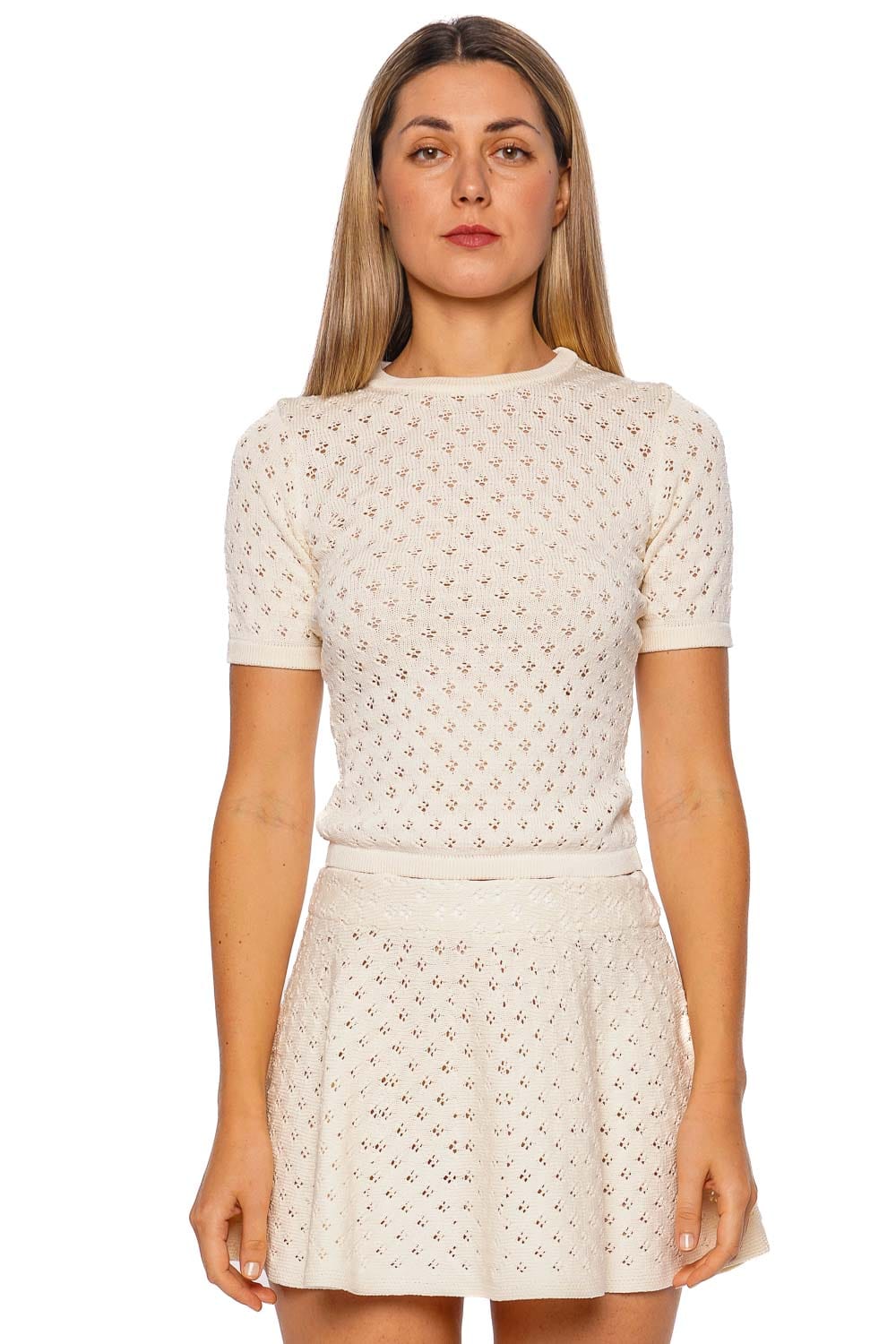 Seren Eggshell Pointelle Knit Mini Skirt