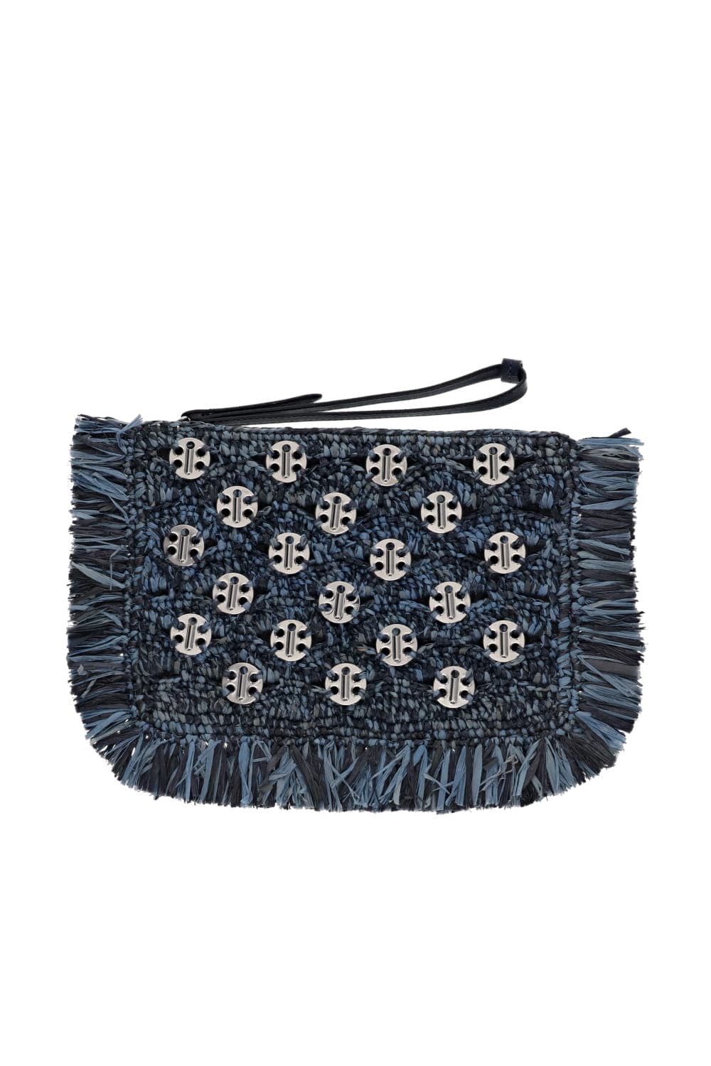Blue Denim Raffia Pochette Clutch