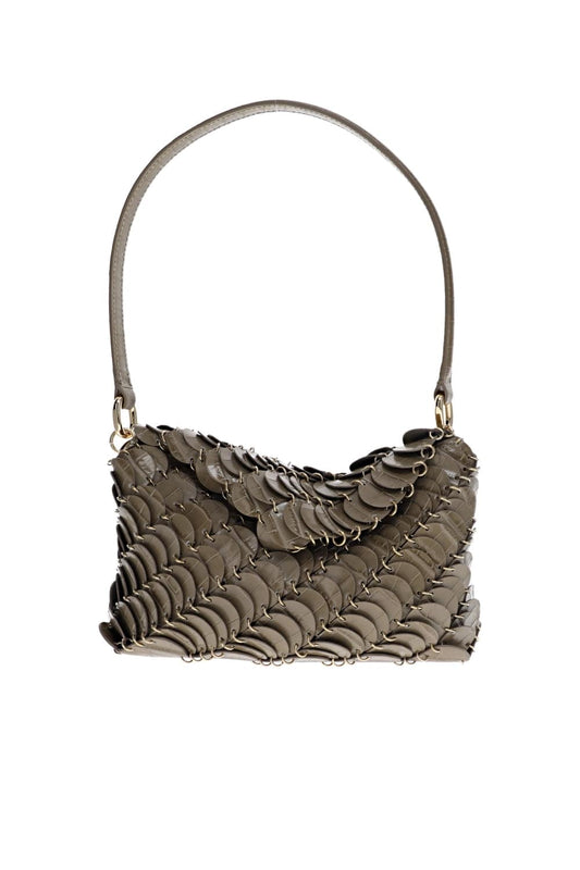 Taupe Leather Disc Shoulder Bag