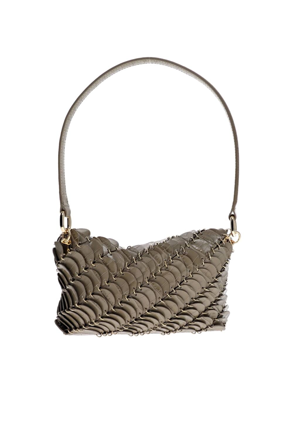 Taupe Leather Disc Shoulder Bag