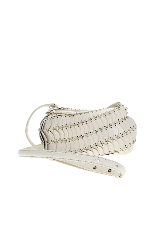 Cream Leather Disc Crossbody Bag