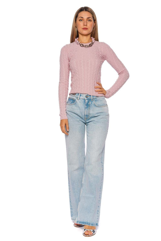 Pink Cable Knit Chain Necklace Sweater
