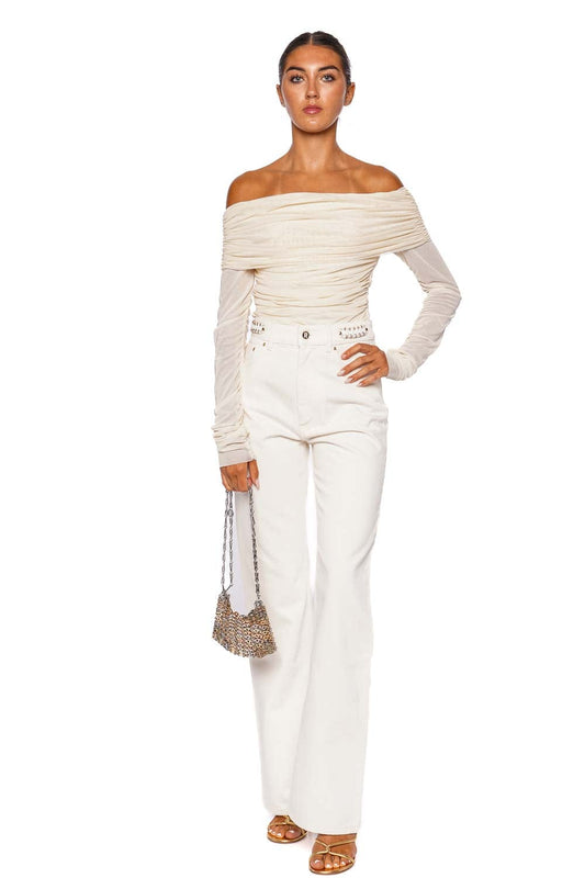 Off White Embellished Denim Pant
