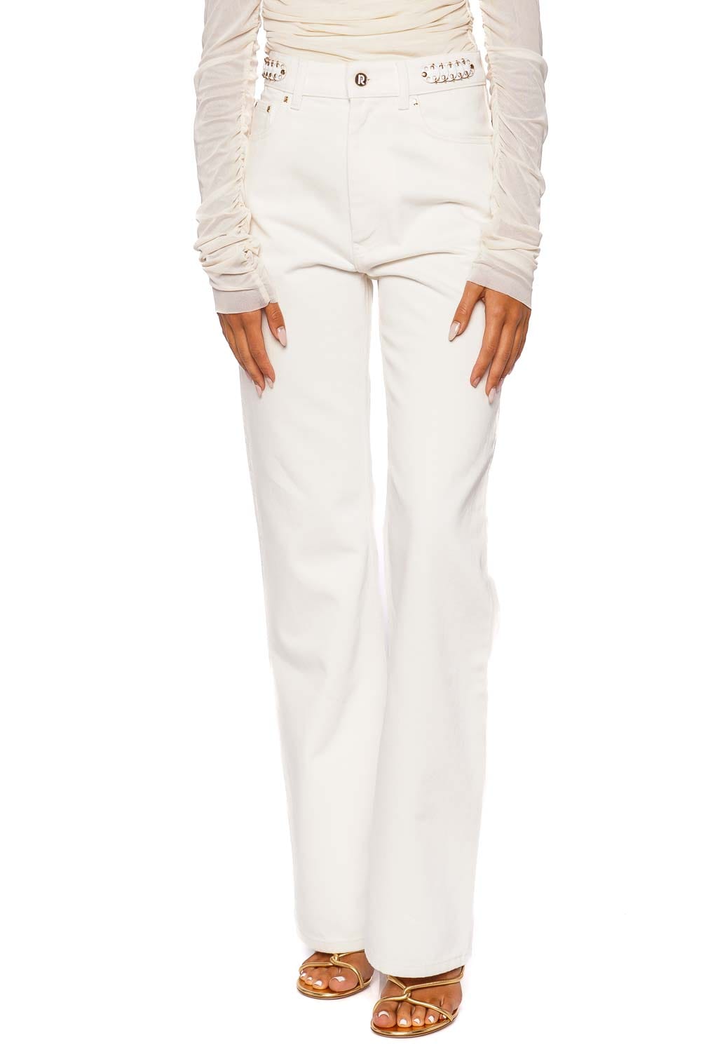 Off White Embellished Denim Pant
