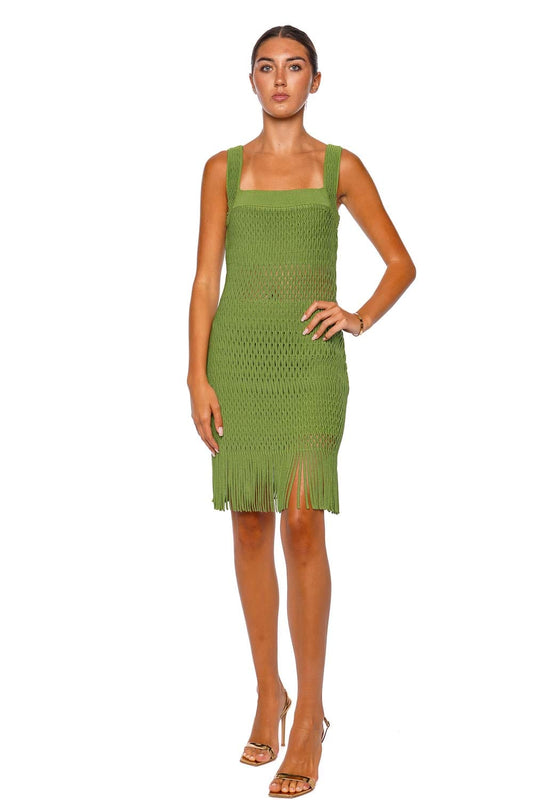 Lyria Kiwi Fringe Knit Mini Dress