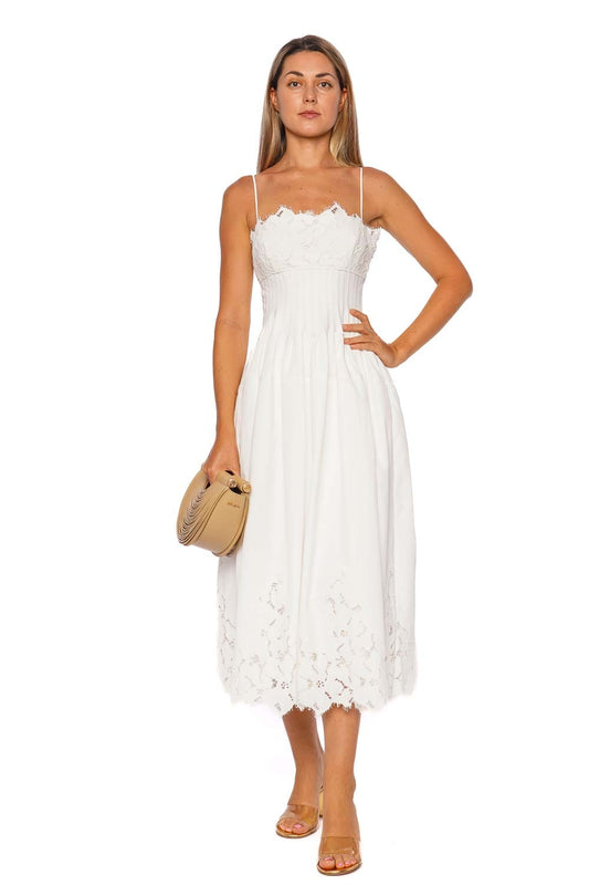 Lilianna White Lace Pleated Midi Dress