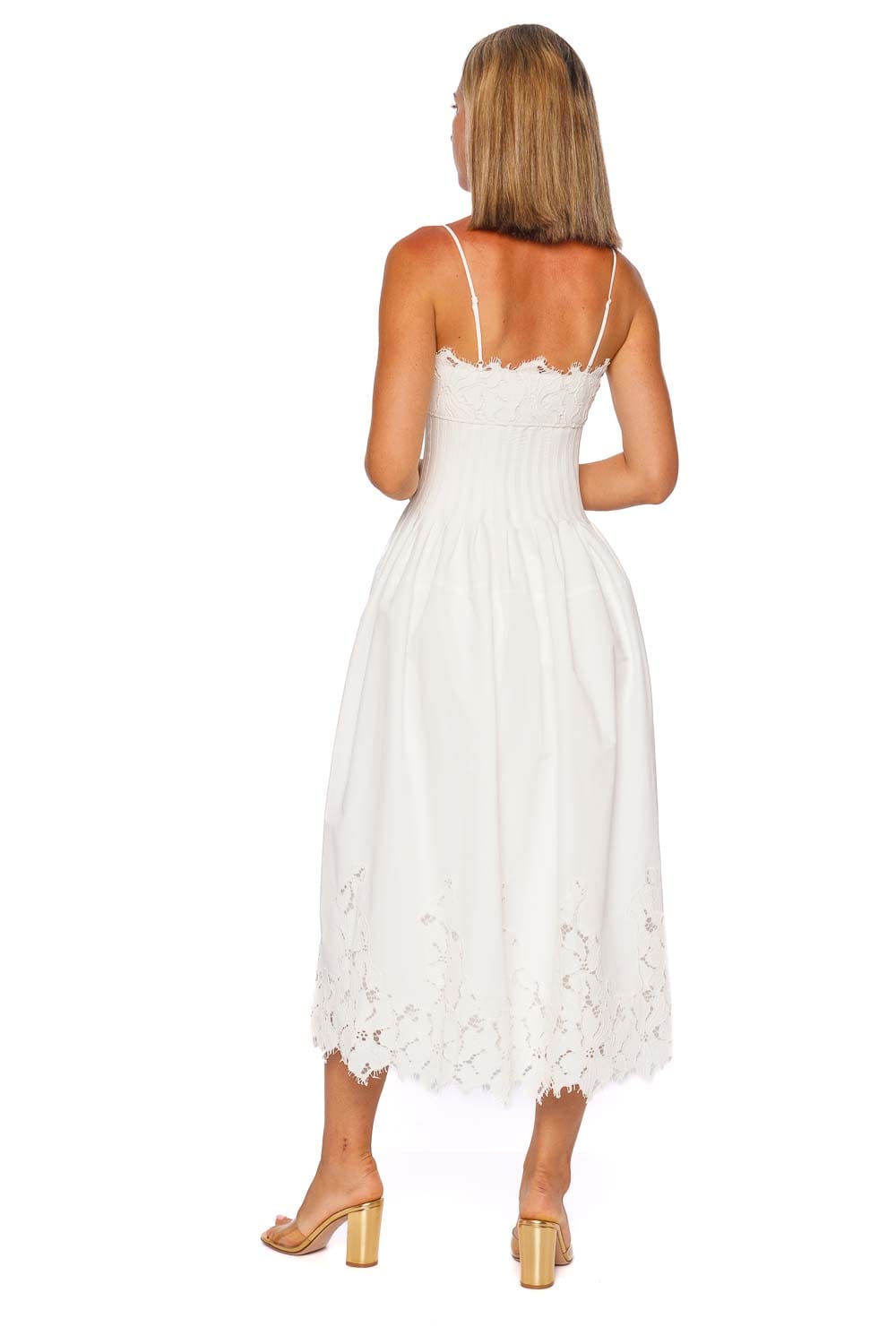 Lilianna White Lace Pleated Midi Dress