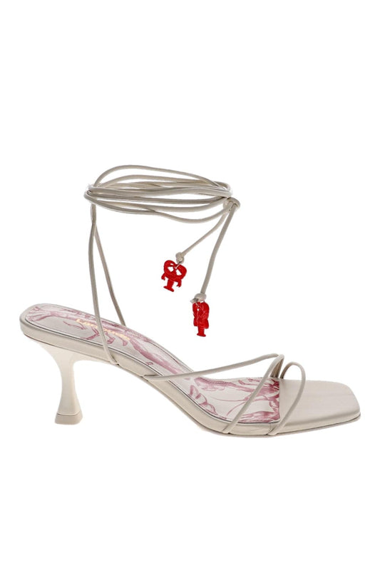 Nadia Ivory Leather Ankle Wrap Sandal