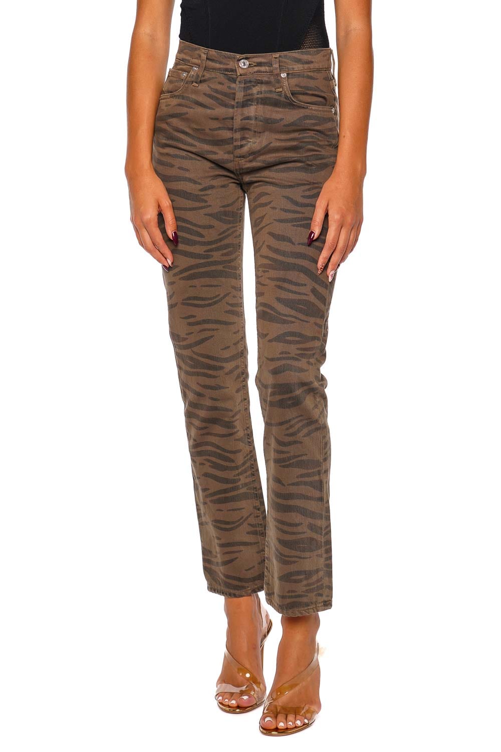 Blaine Olivine Zebra Straight Jean