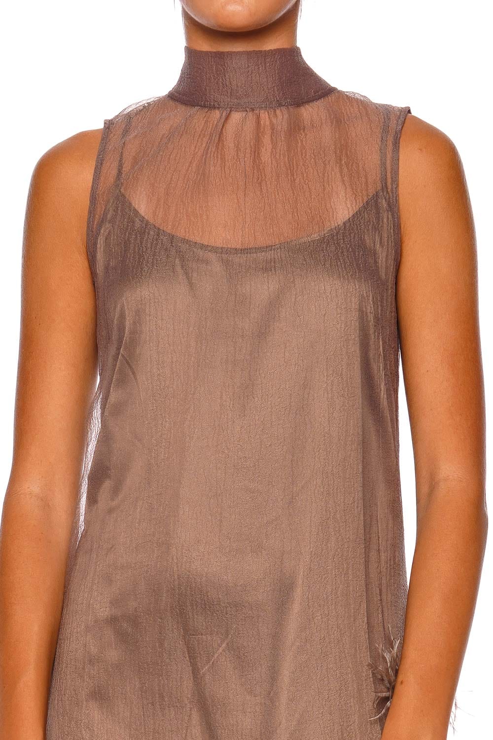 Albee Truffle High Neck Feathered Maxi Dress