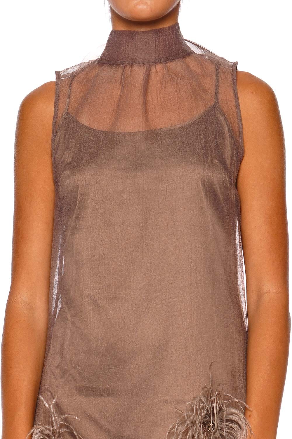 Albee Truffle High Neck Feathered Mini Dress
