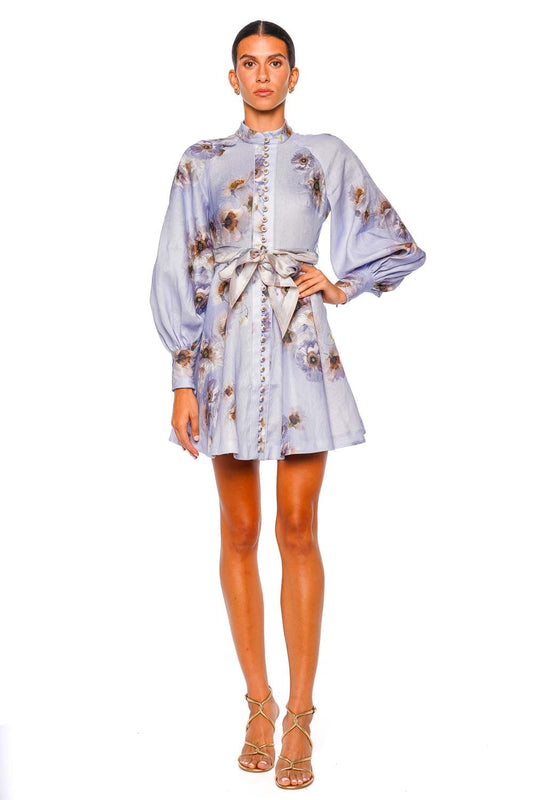 Hypnotic Buttoned Floral Linen Mini Dress