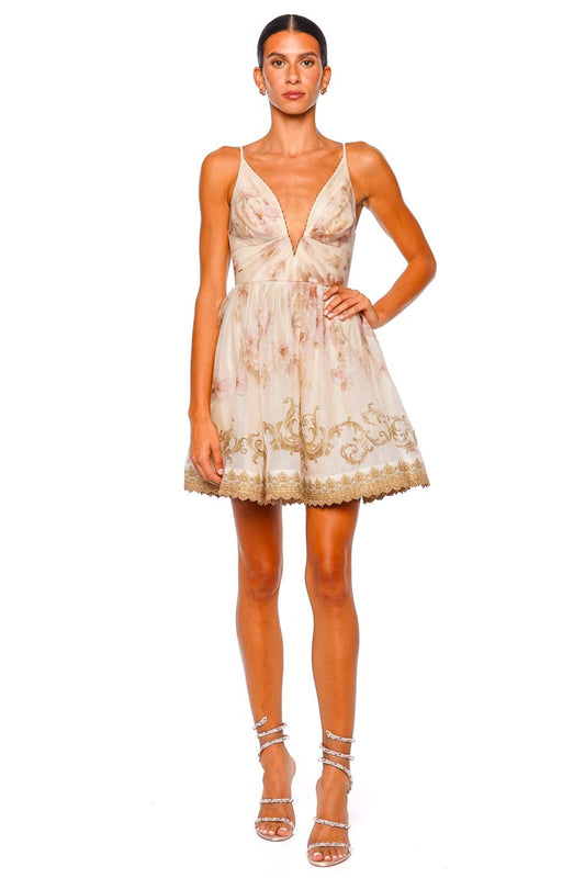 Hypnotic Cream Peony V-Neck Mini Dress