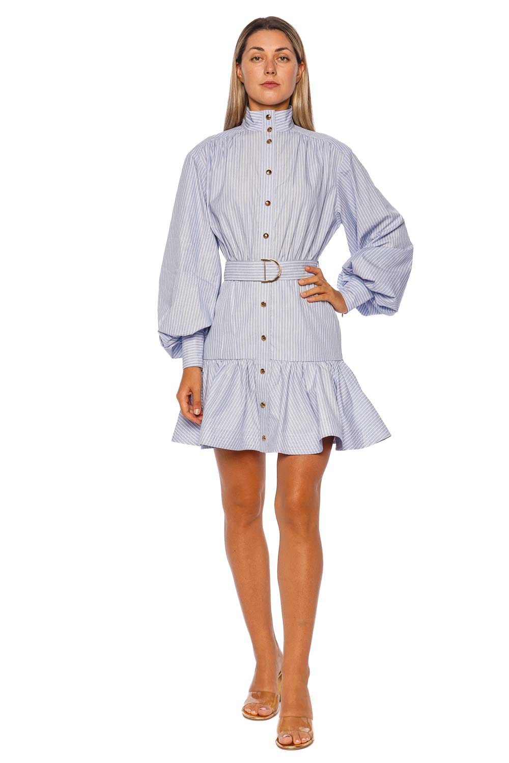 Stripe Utility Belted Long Sleeve Mini Dress