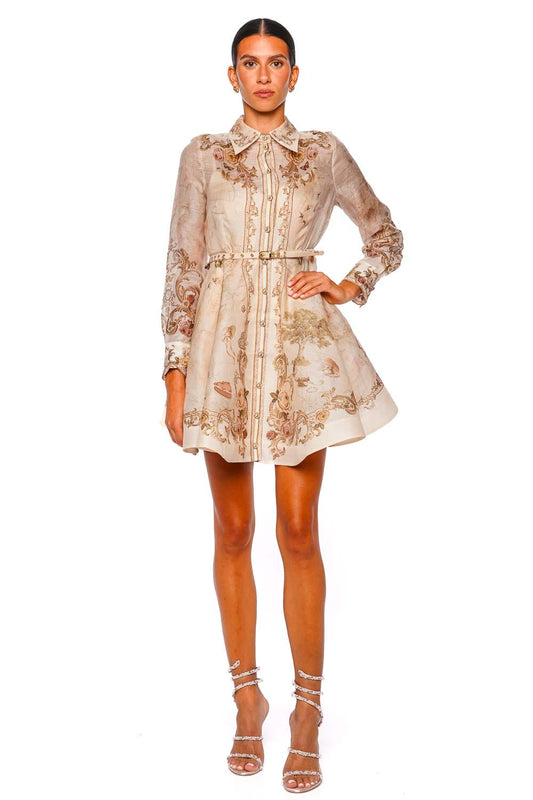 Memento Buttoned Long Sleeve Mini Dress