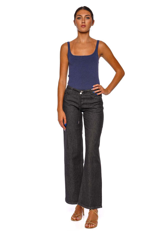Cool Washed Black Low Rise Drawstring Jean