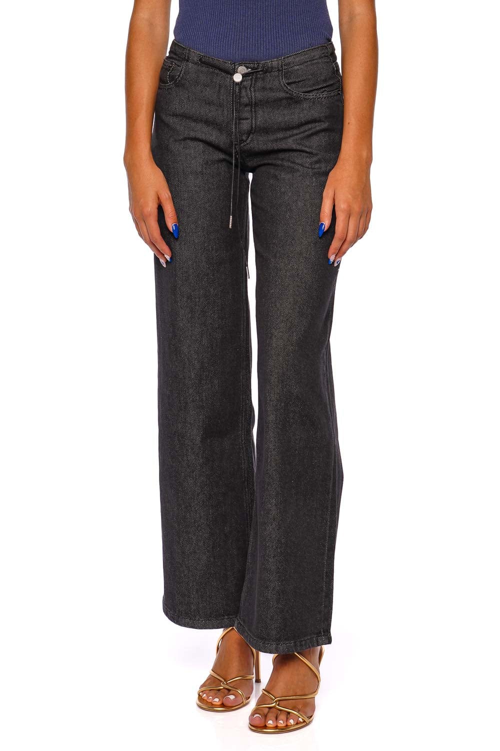 Cool Washed Black Low Rise Drawstring Jean