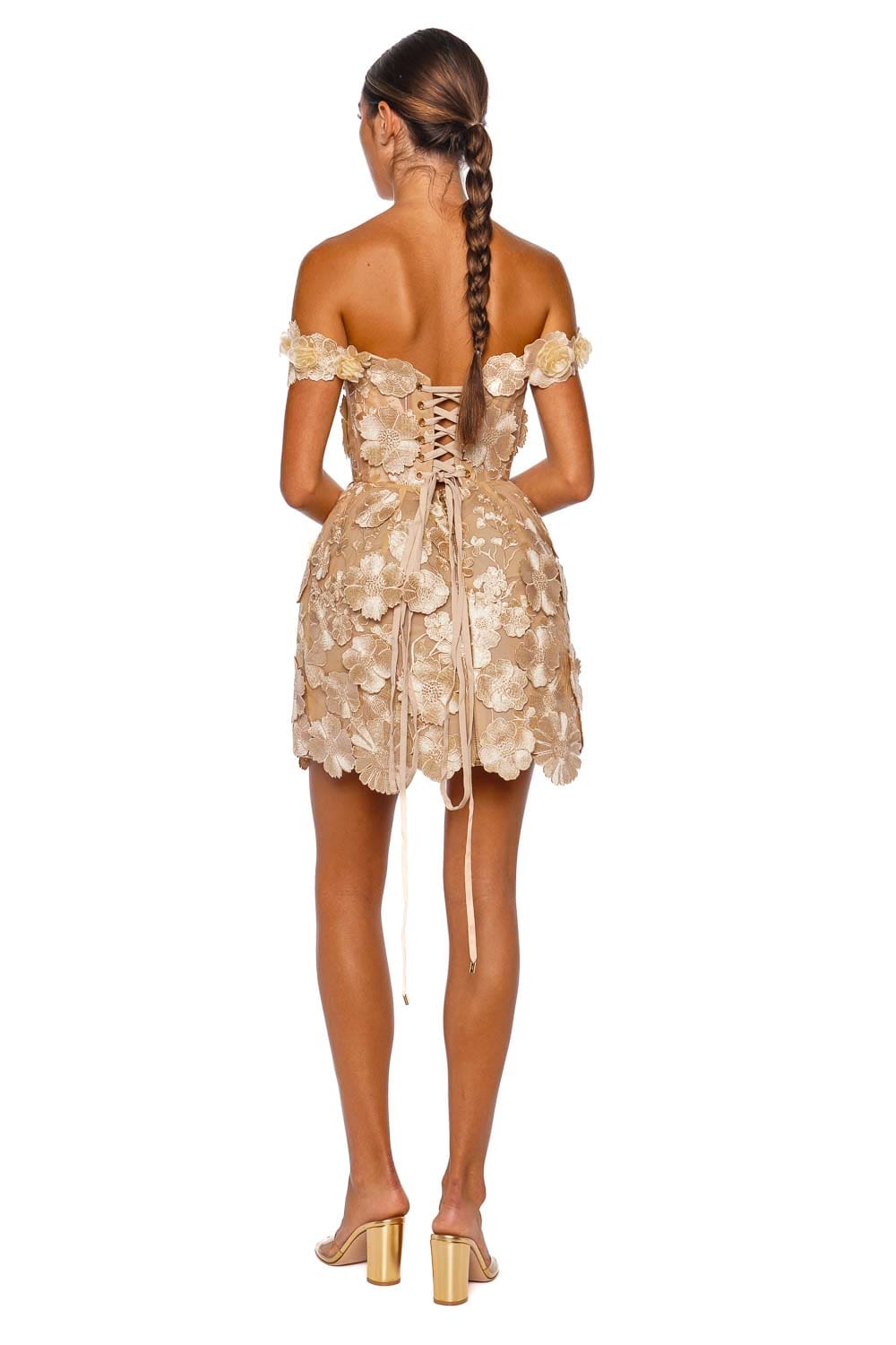 Jasmine Maraya Gold Off Shoulder Mini Dress