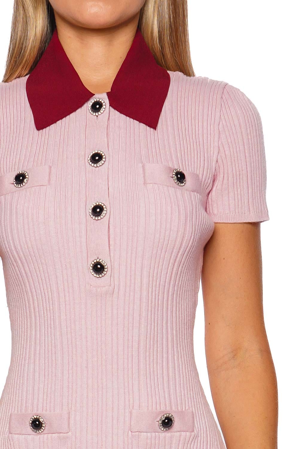 Pink Contrast Collar Knit Mini Dress