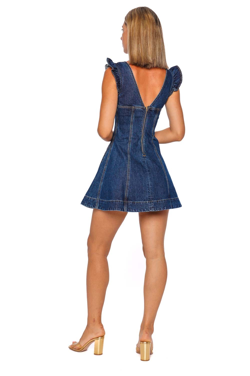 Denim Flared Frill Mini Dress