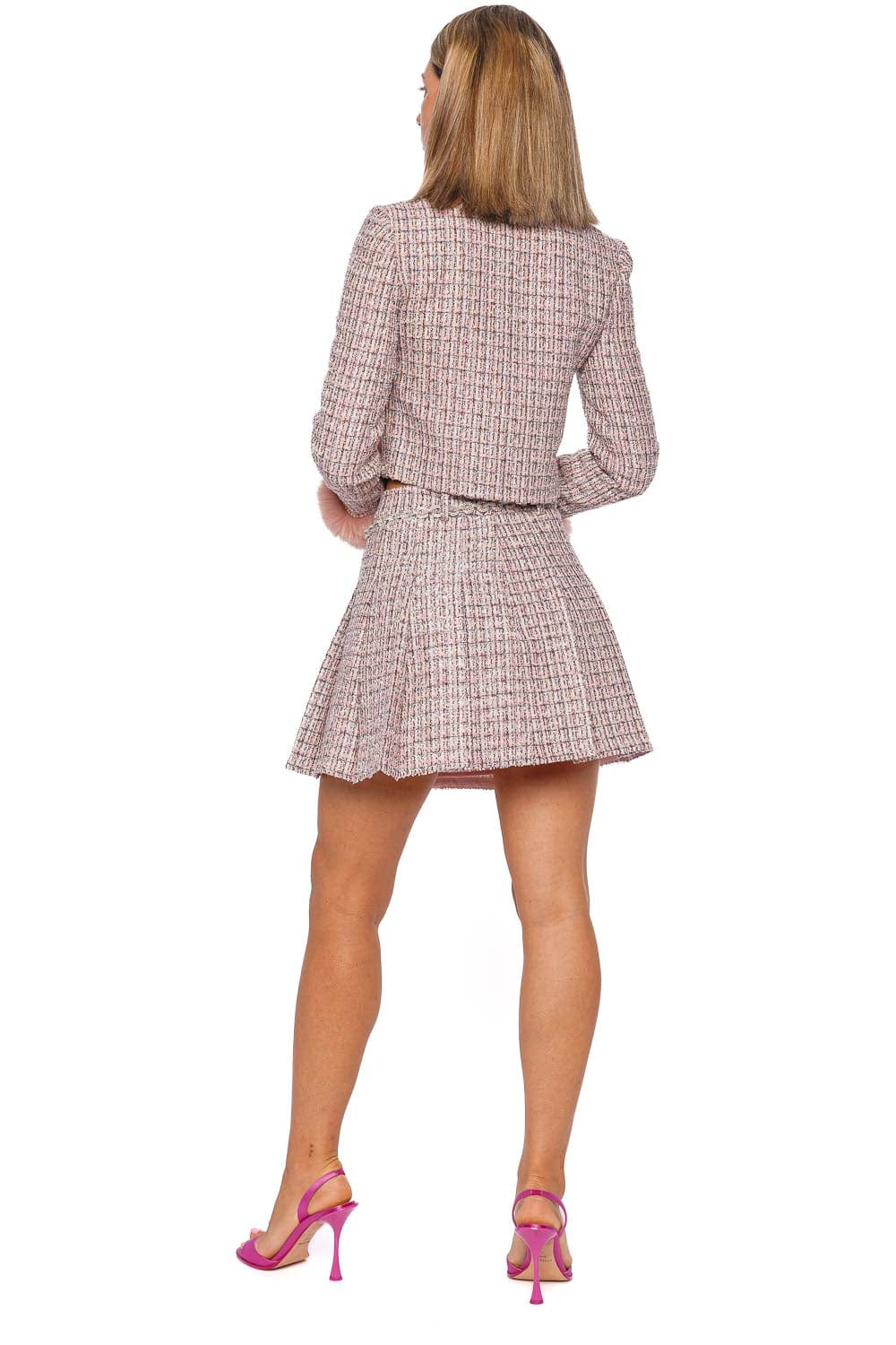 Pink Boucle Fur Cuff Embellished Jacket