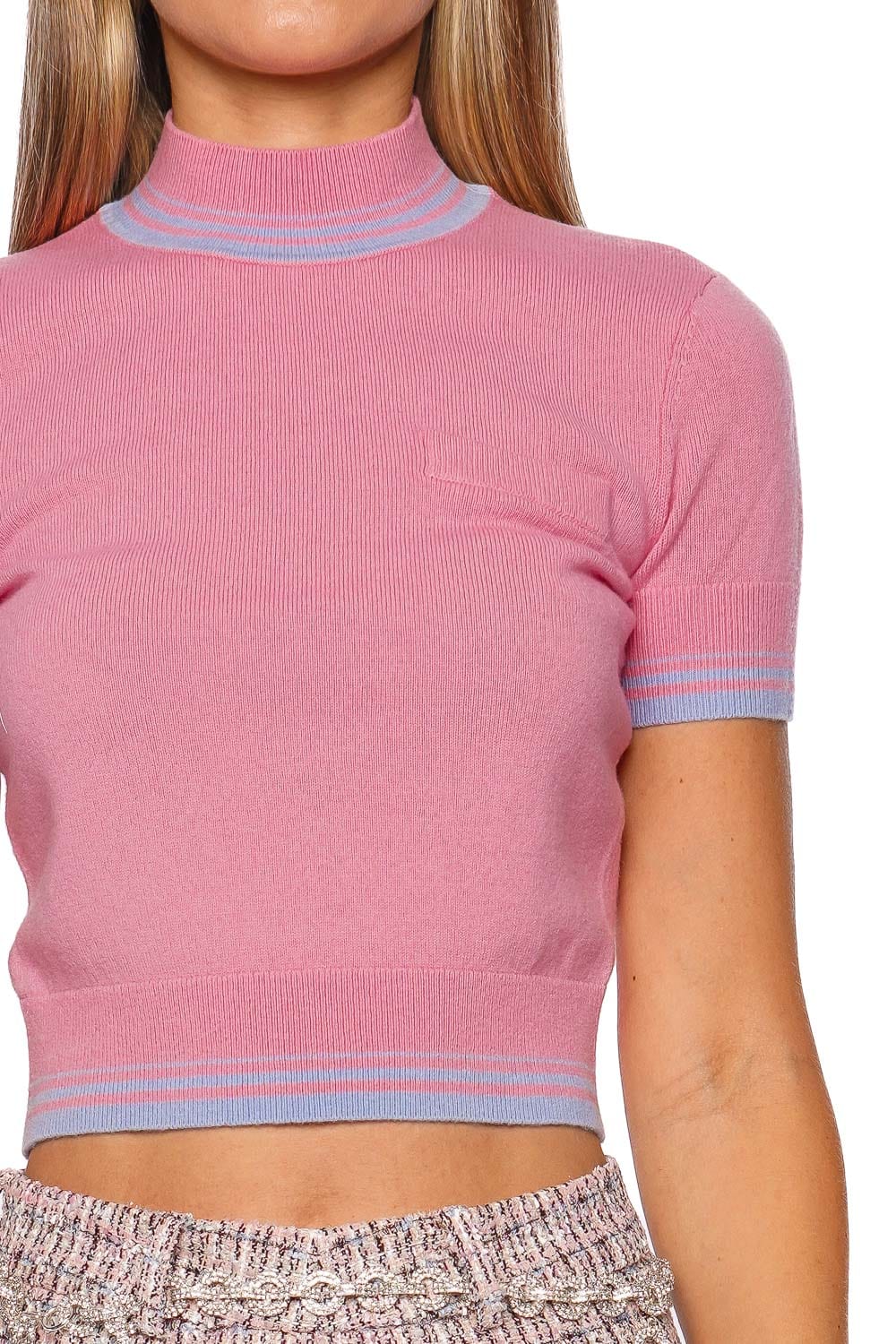 Pink Contrast Stripe Cashemre Knit Top
