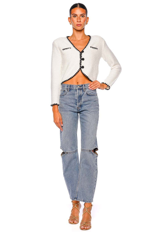 Anaya Contrast Crochet Cropped Knit Cardigan