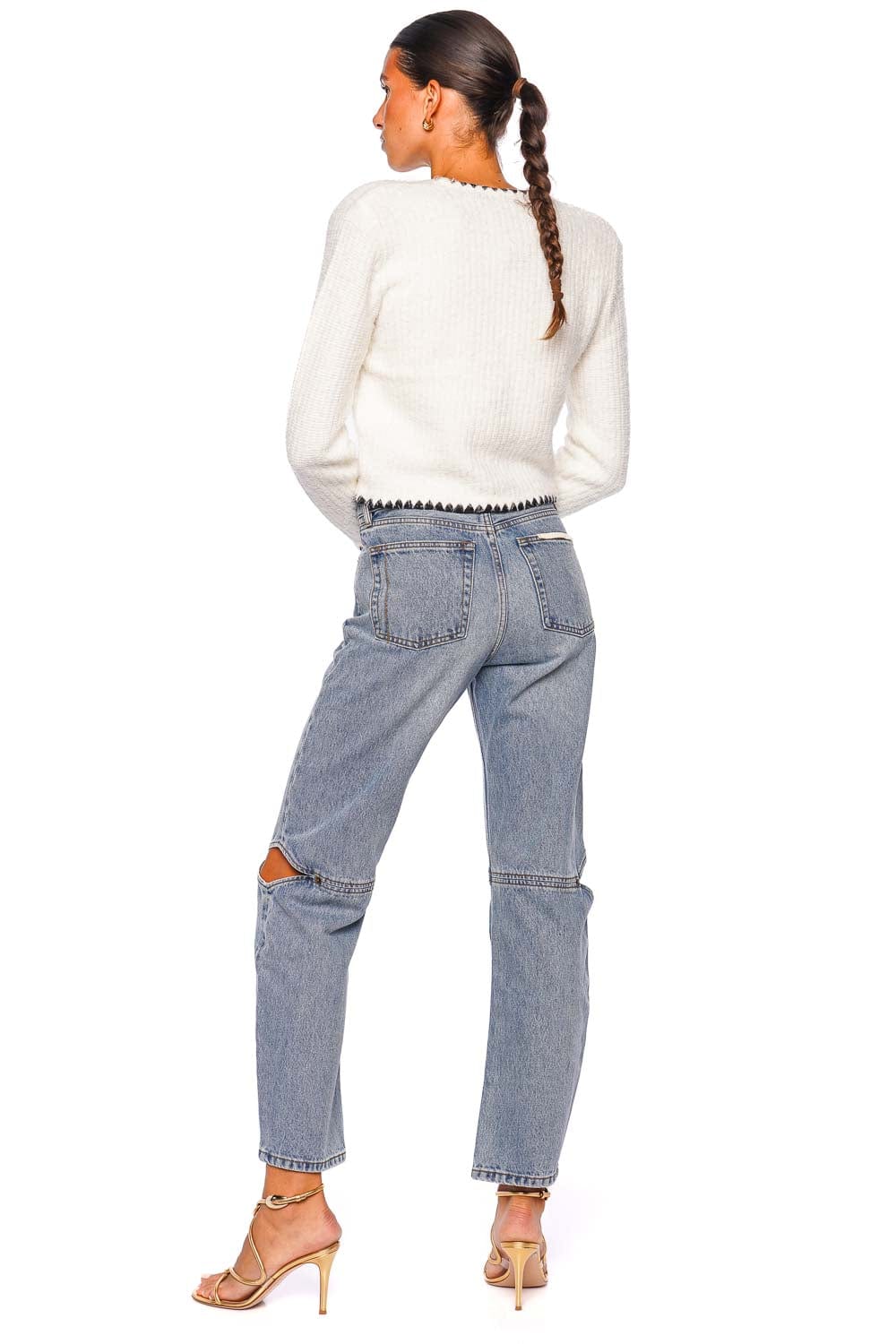 Anaya Contrast Crochet Cropped Knit Cardigan