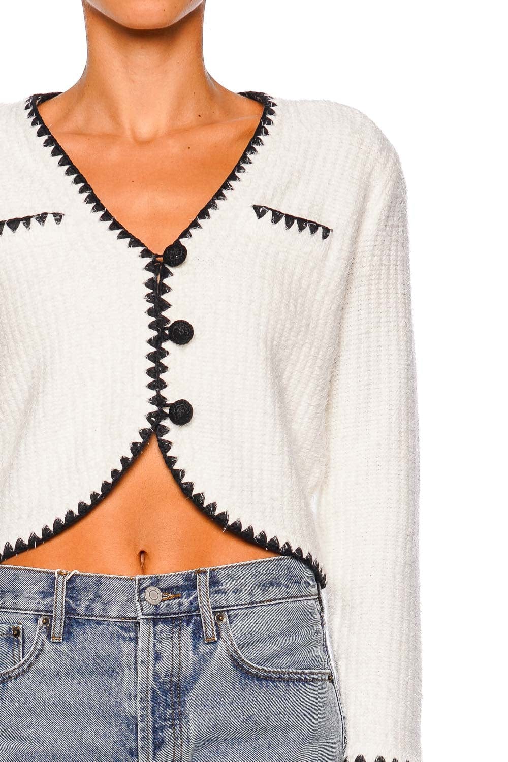 Anaya Contrast Crochet Cropped Knit Cardigan