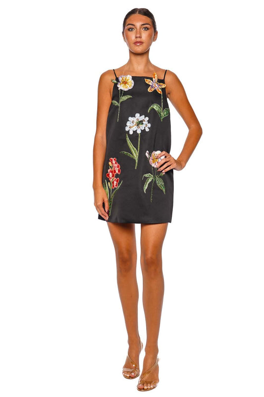Leia Ebony Botanical Embroidered Mini Dress