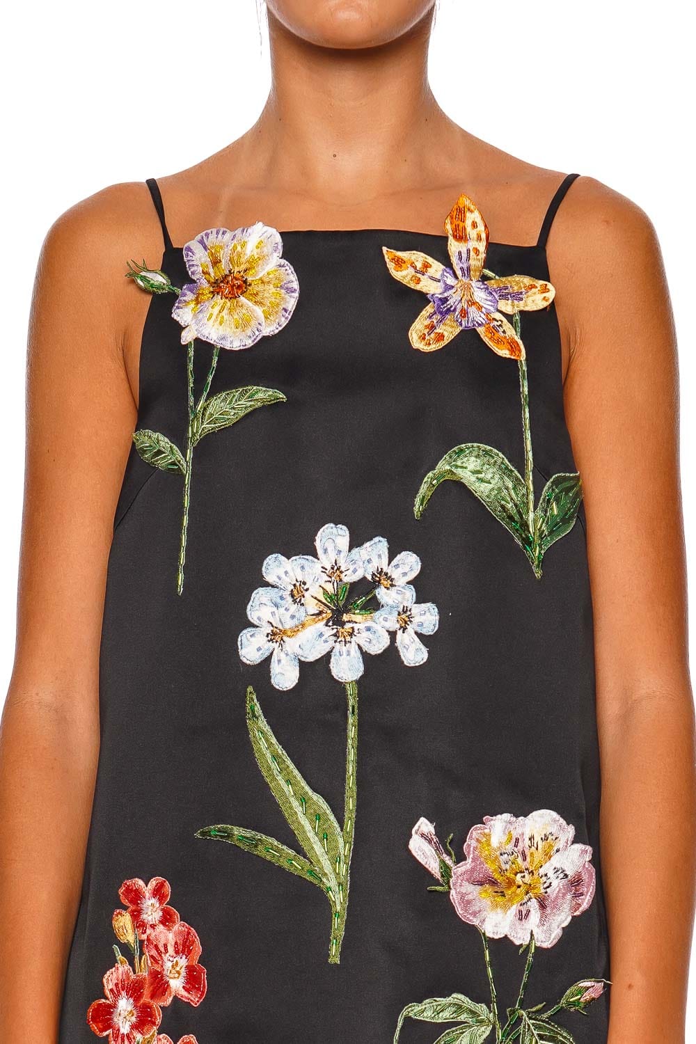 Leia Ebony Botanical Embroidered Mini Dress