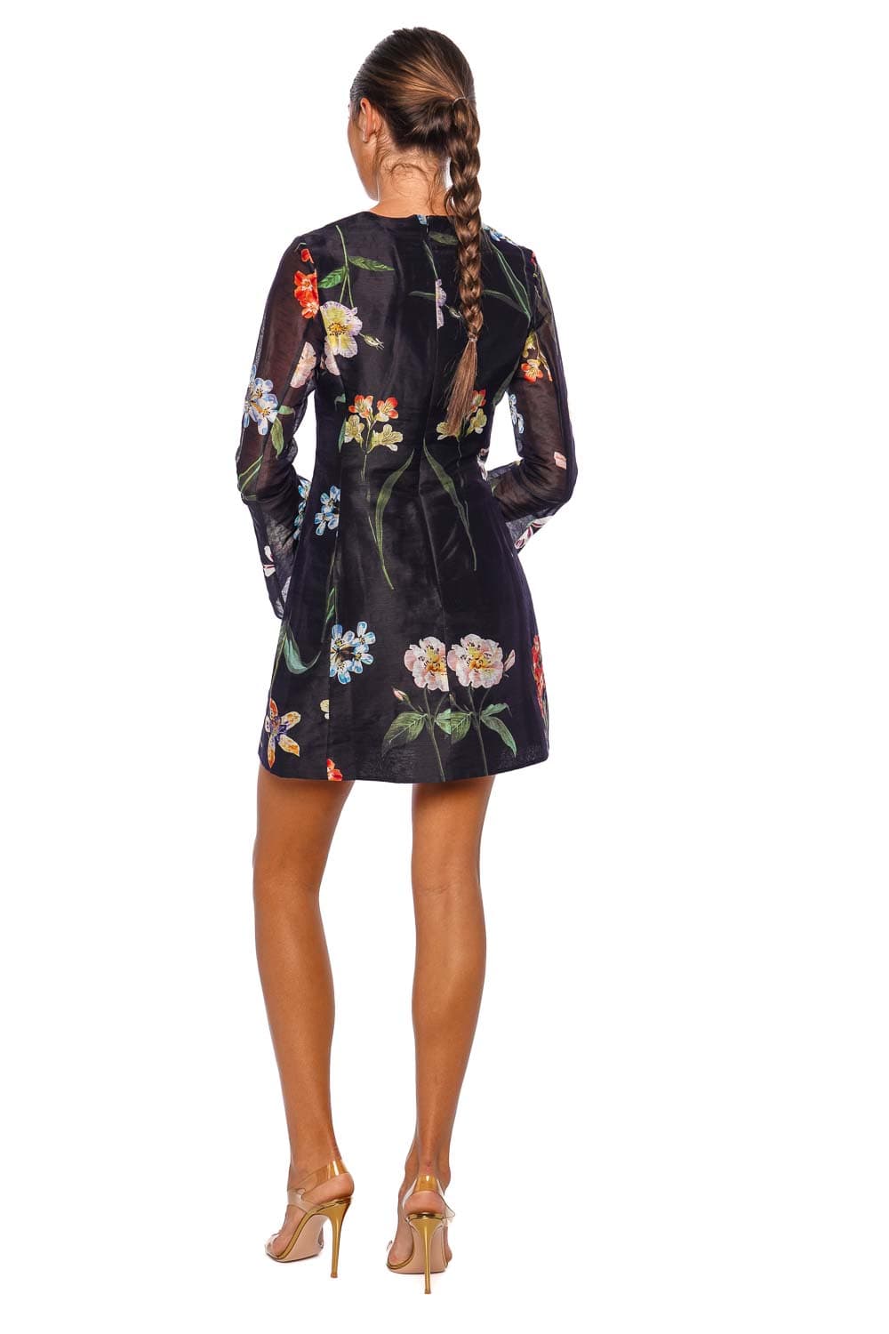 Suzanne Ebony Botanical Bell Sleeve Mini Dress