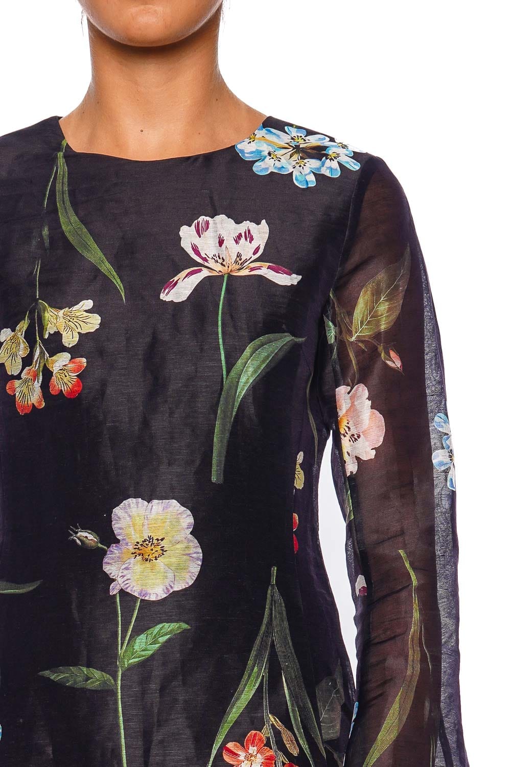 Suzanne Ebony Botanical Bell Sleeve Mini Dress