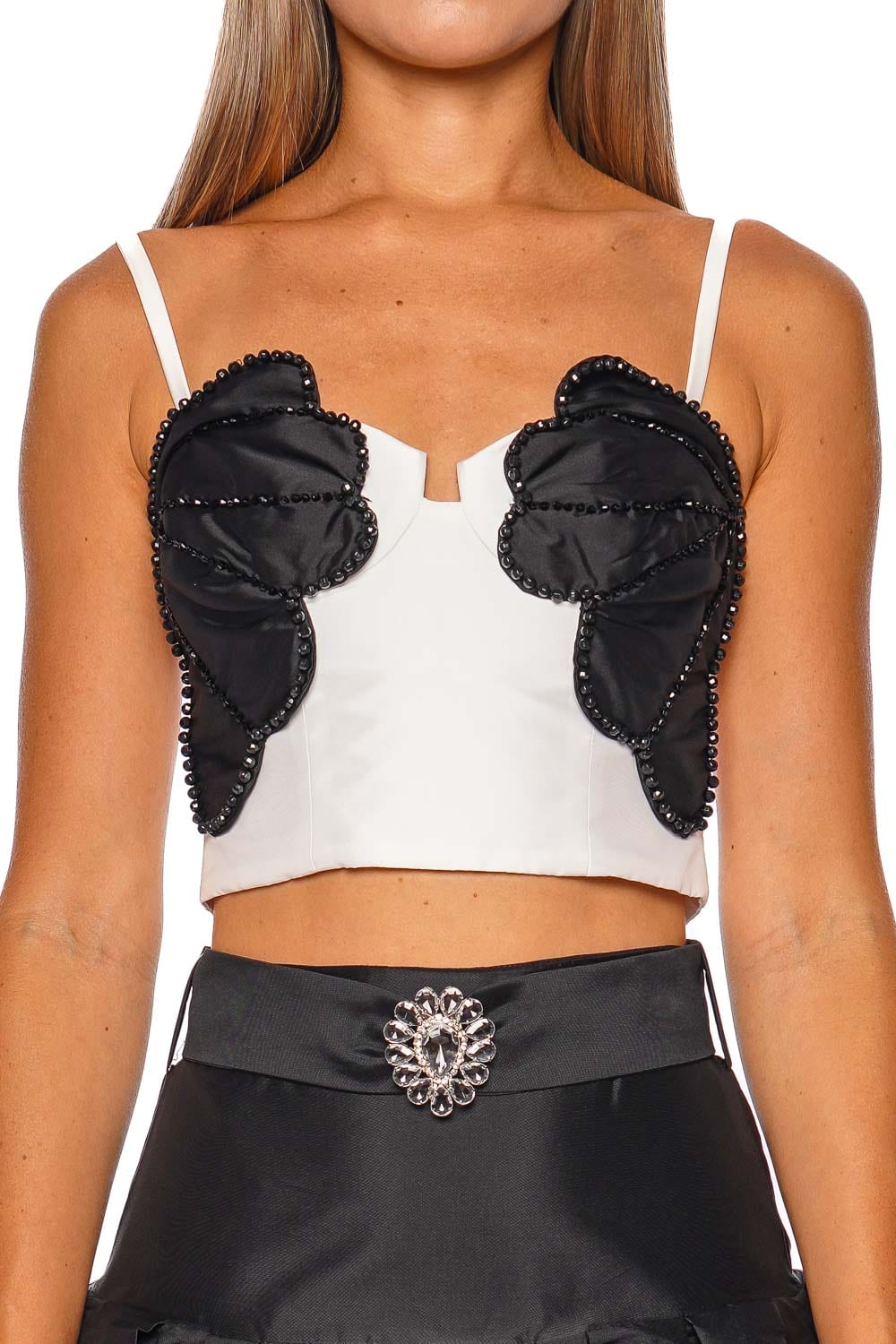 Taffeta Bloom Embellished Crop Top