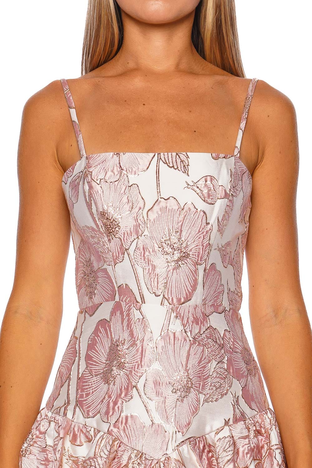 Pink Petal Jacquard Bubble Hem Mini Dress