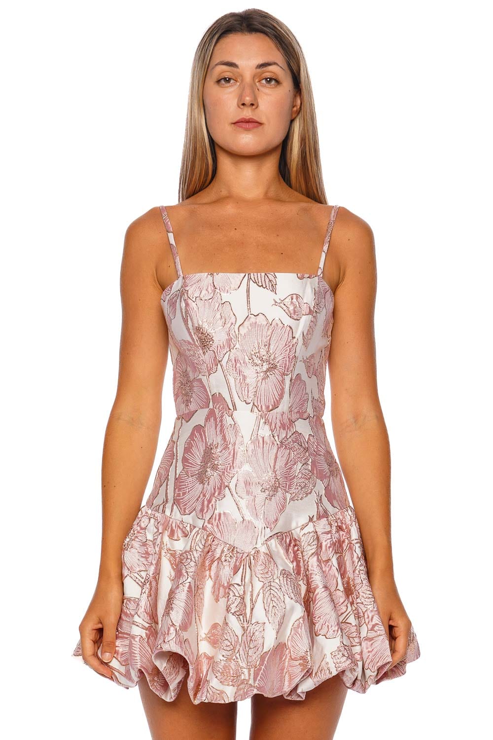 Pink Petal Jacquard Bubble Hem Mini Dress