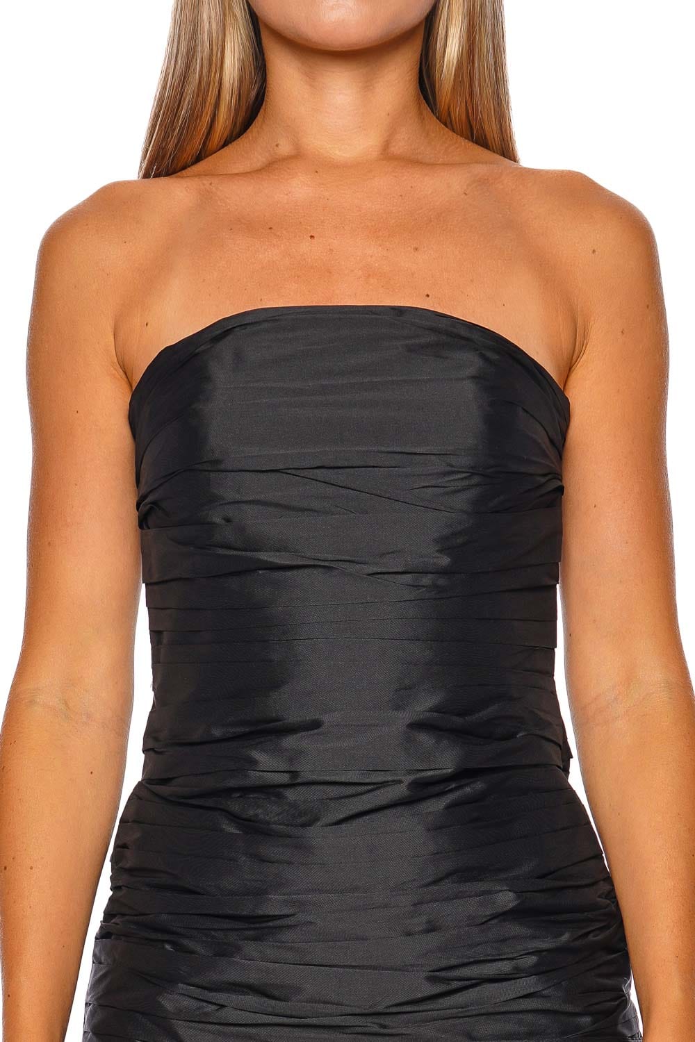 Taffeta Bloom Strapless Draped Mini Dress