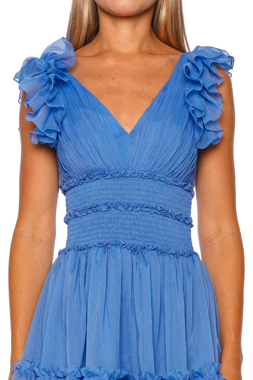 Chiffon Wonderland Blue Flutter Mini Dress