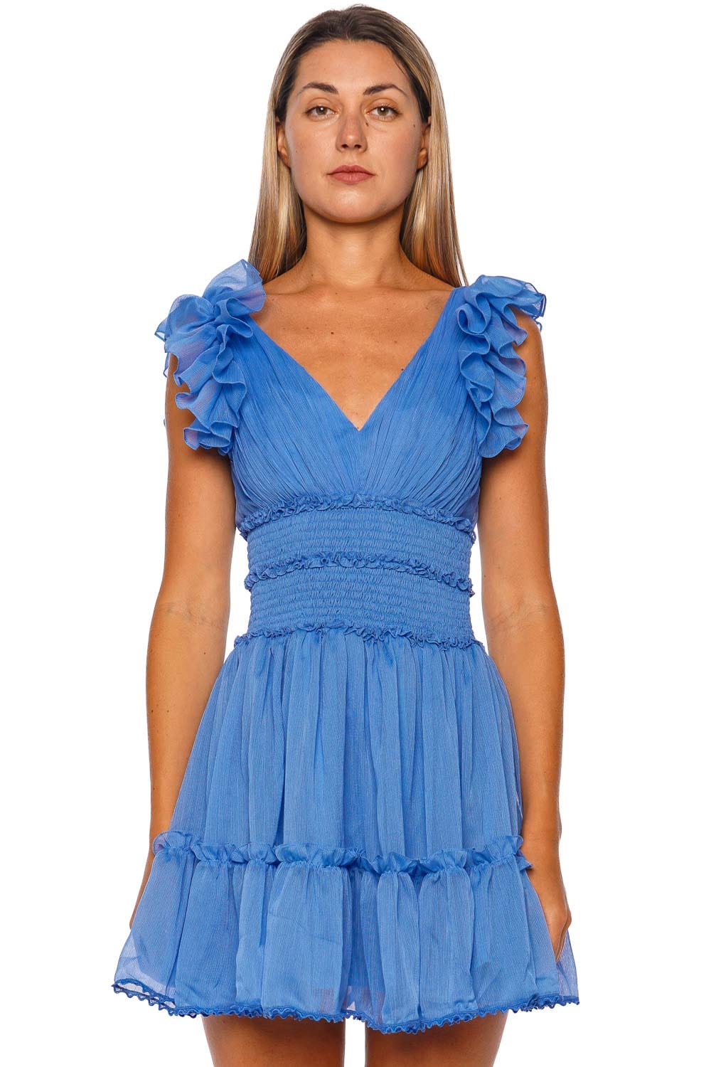 Chiffon Wonderland Blue Flutter Mini Dress