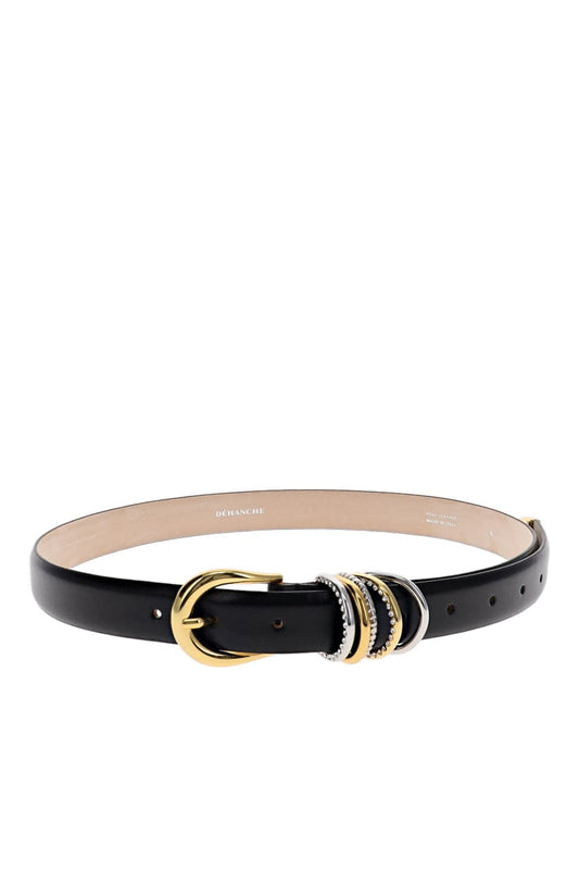 Hollyhock Mixed Metal Jewel Black Leather Belt