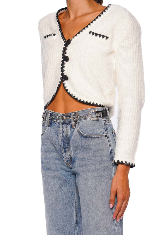 Elysées Chain Link Black Leather Belt