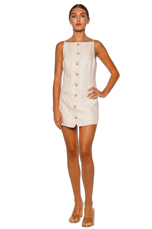 Elliot Square Neck Button Linen Mini Dress